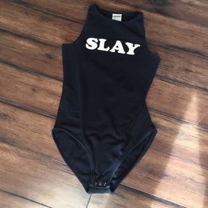 Pink Victoria secret slay black bodysuit size xsmall